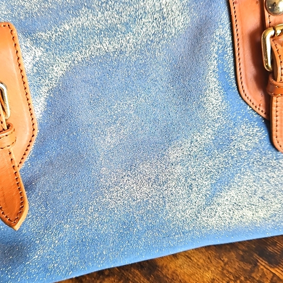 Vintage Y2K Valentina Italian Leather Blue Sparkly Shoulder Bag w Gold Hardware - Picture 7 of 13